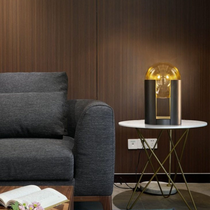 Post-Modern Amber Glass Table Lamp - Matte Black Cylinder Dome Light