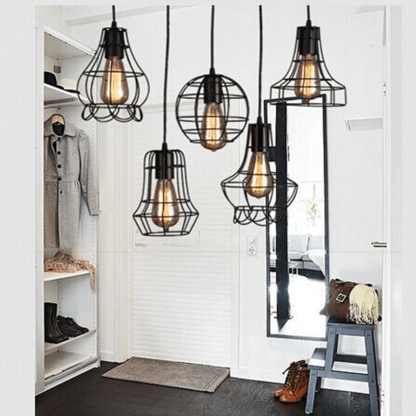 Modern Wire Cage Pendant Light - Geometric Industrial Exposed Bulb Pendant Lights
