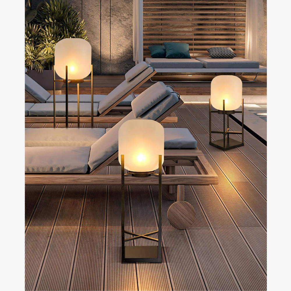 Floor Lamp with Integrated LED Weather Resistant Base and Remote Control Dimming