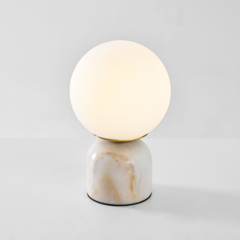 Mid-Century Modern Marble Table Lamp - Round Glass Globe Bedside Light