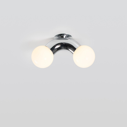 Modern Double Globe Arc Wall Sconce - Playful C-Shaped Orbital Light
