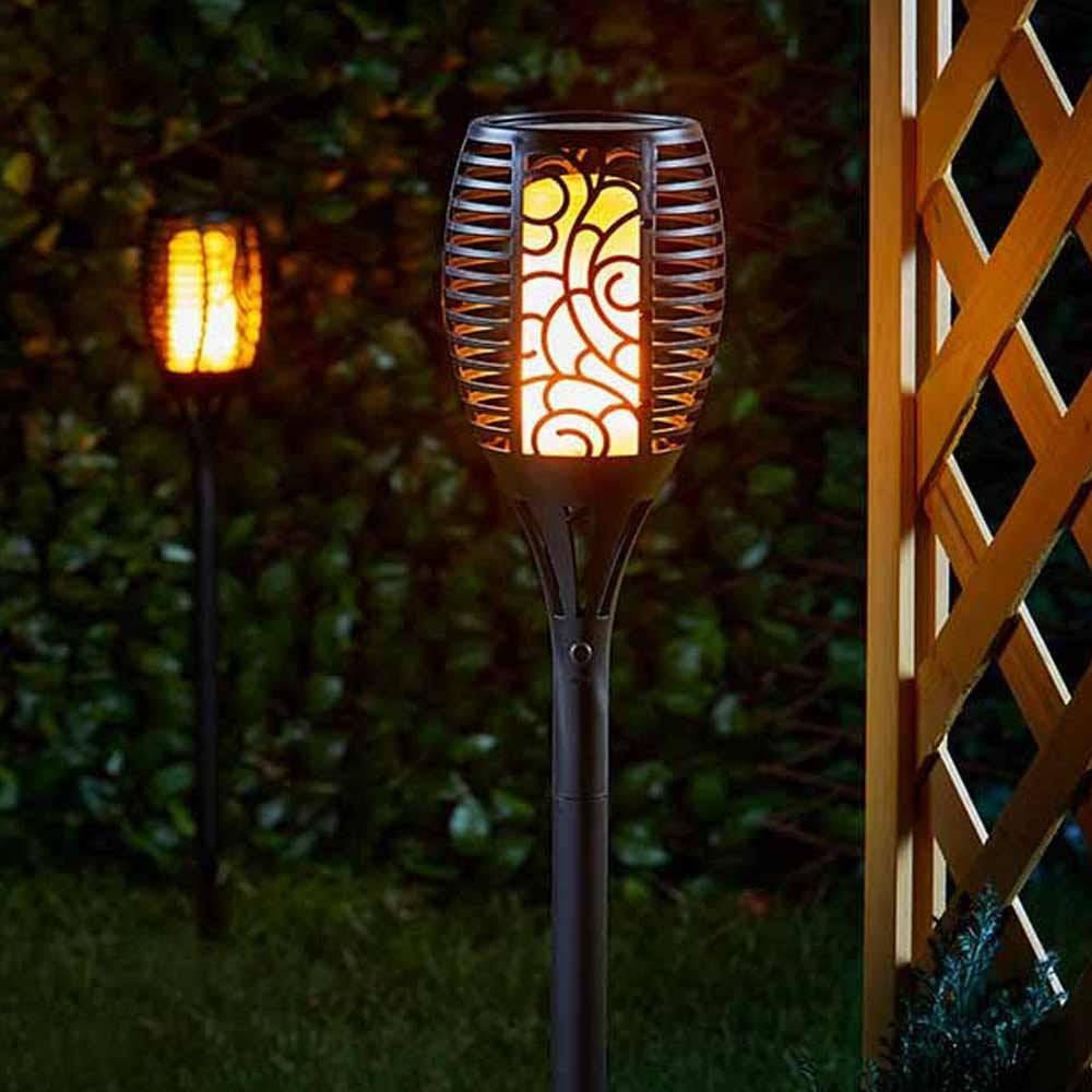Solar Powered Flickering Flame Outdoor Garden Torch Path Lighting Stakes