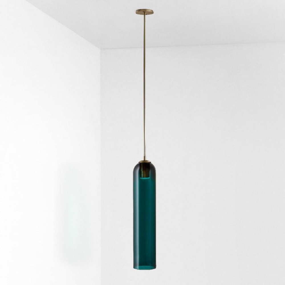 Cylinder Glass Pendant Light with Metal Downrod - Modern Art Deco
