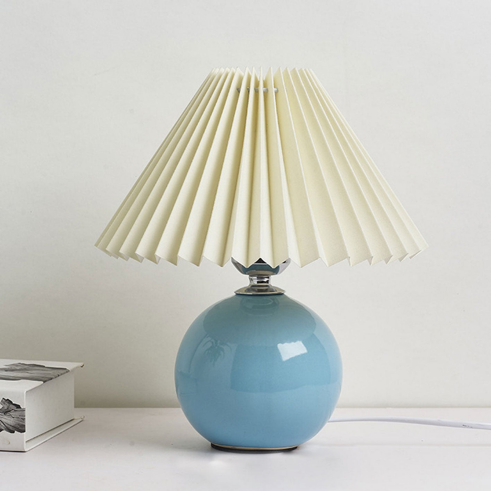 Modern Ceramic Ball Table Lamp with Pleated Mushroom Shade