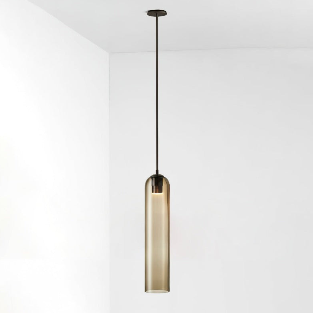 Cylinder Glass Pendant Light with Metal Downrod - Modern Art Deco