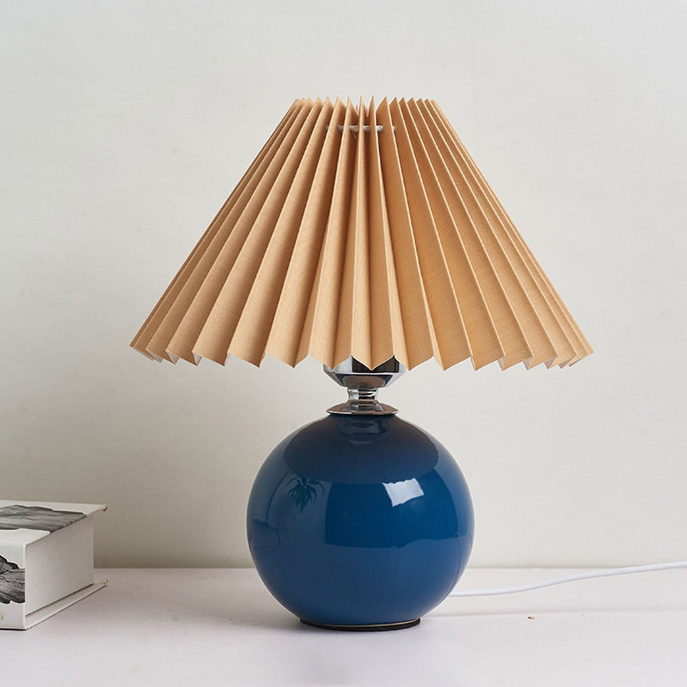 Modern Ceramic Ball Table Lamp with Pleated Mushroom Shade