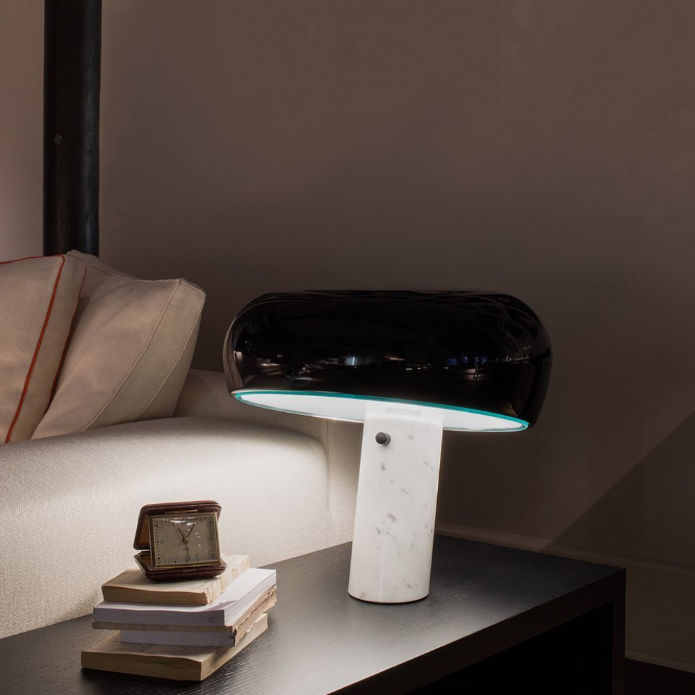 Architectural Marble Base Accent Lamp - Minimalist Glossy Stone Pedestal Light
