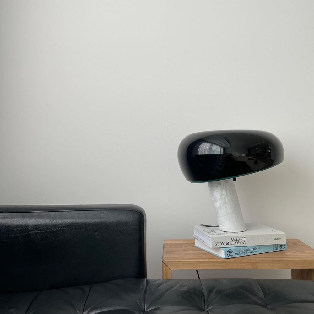 Architectural Marble Base Accent Lamp - Minimalist Glossy Stone Pedestal Light