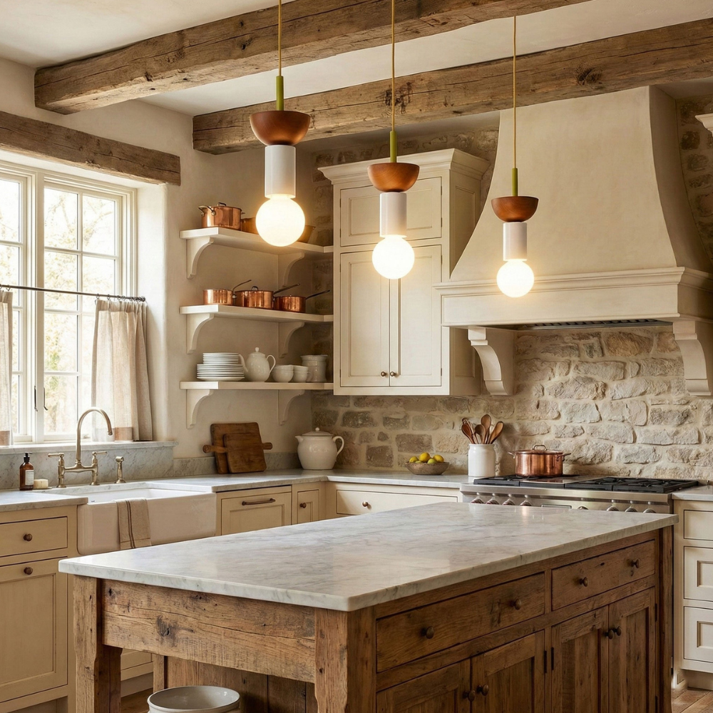 Nordic Geometric Wood Pendant Light - Modern Hand-Turned Orbital Hanging Lamp