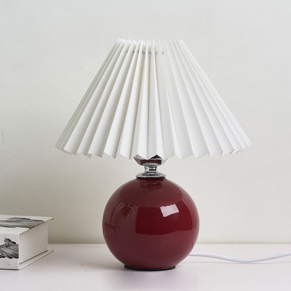 Modern Ceramic Ball Table Lamp with Pleated Mushroom Shade