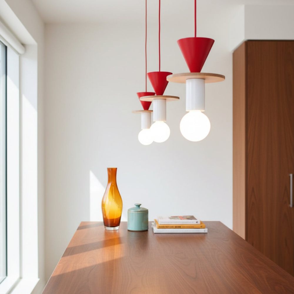 Nordic Geometric Wood Pendant Light - Modern Hand-Turned Orbital Hanging Lamp