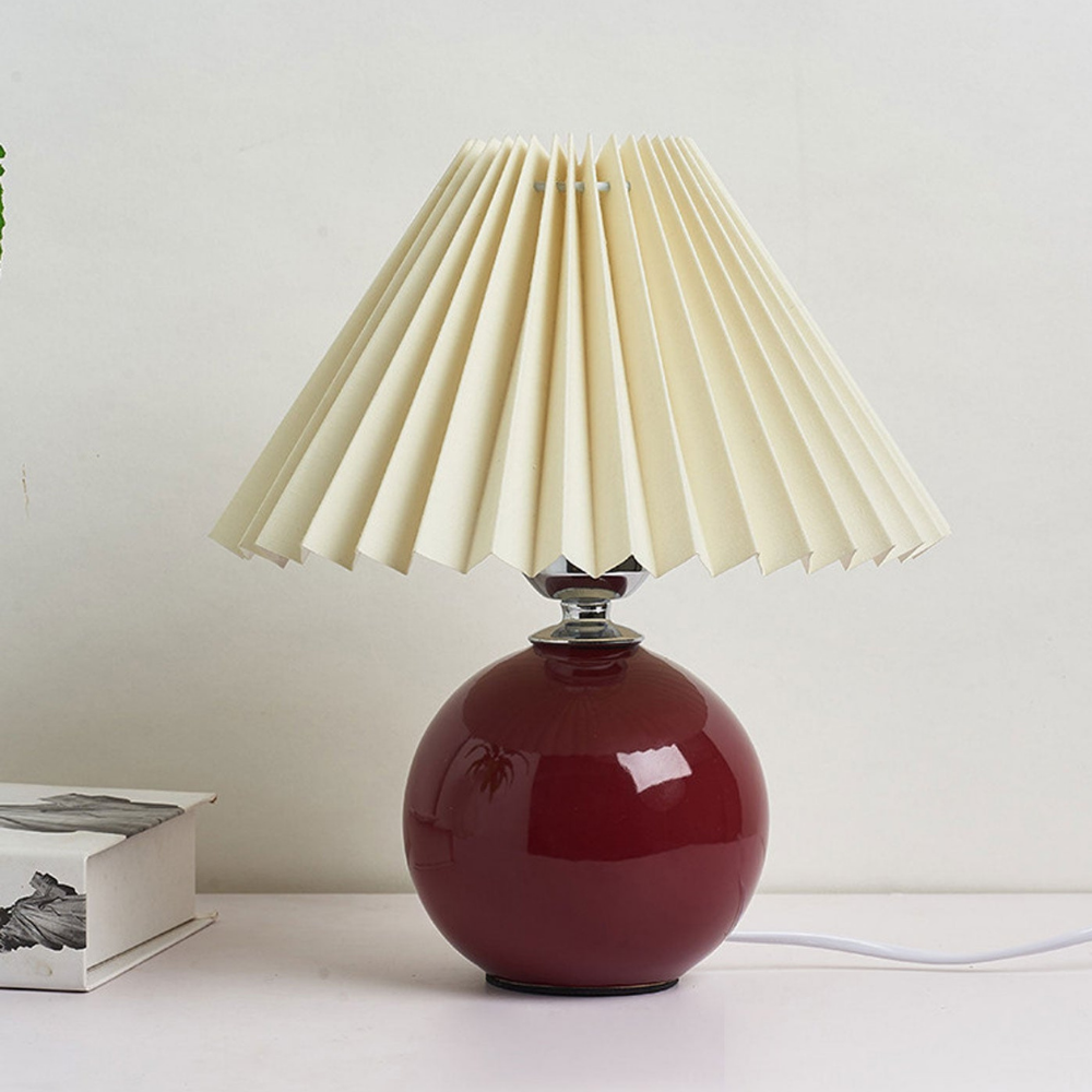 Modern Ceramic Ball Table Lamp with Pleated Mushroom Shade