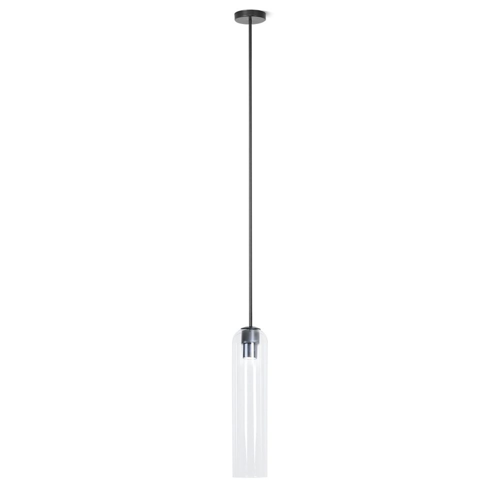 Cylinder Glass Pendant Light with Metal Downrod - Modern Art Deco
