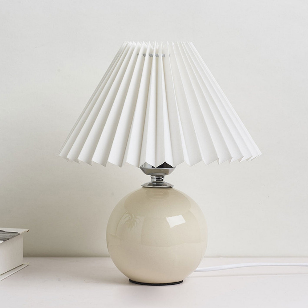 Modern Ceramic Ball Table Lamp with Pleated Mushroom Shade
