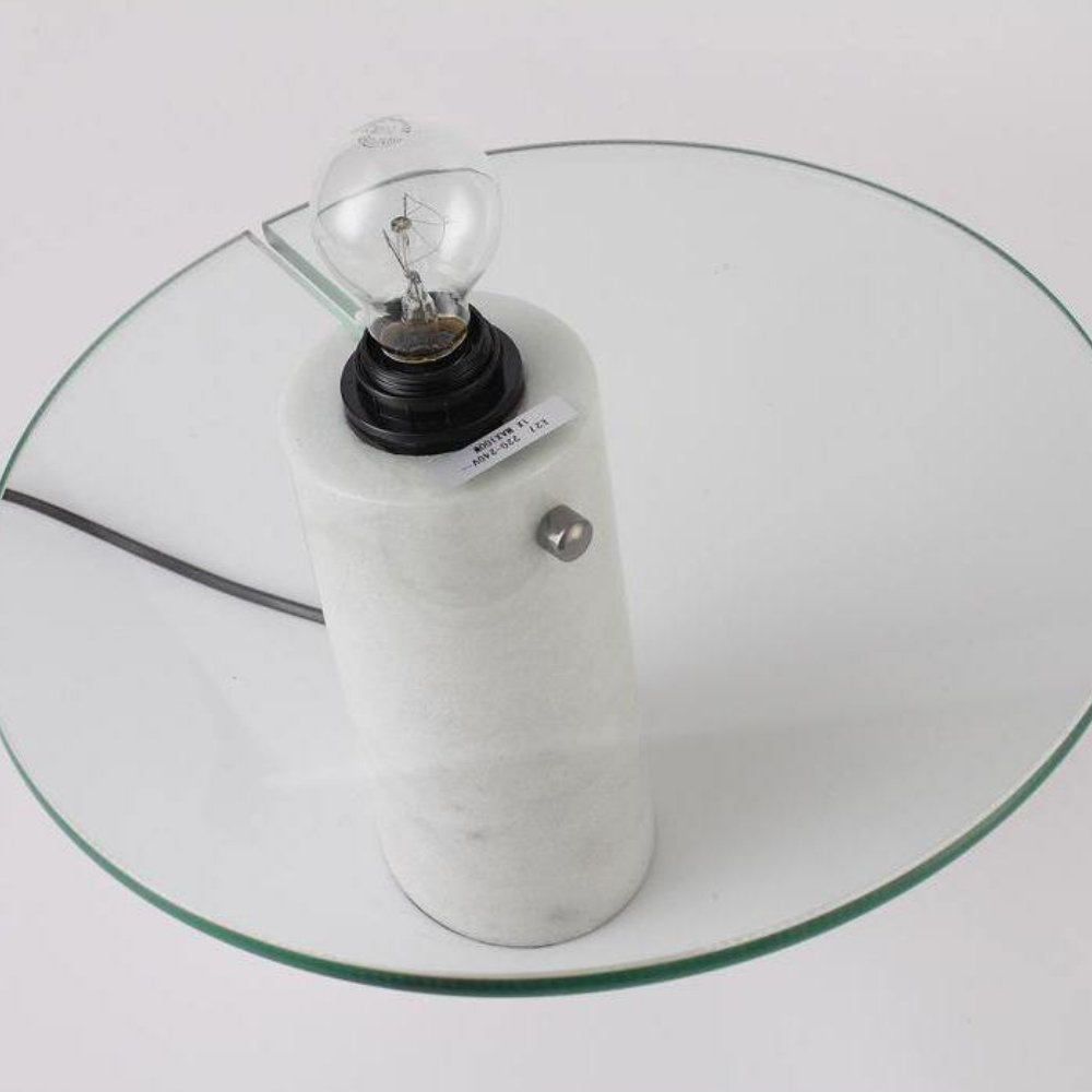 Architectural Marble Base Accent Lamp - Minimalist Glossy Stone Pedestal Light