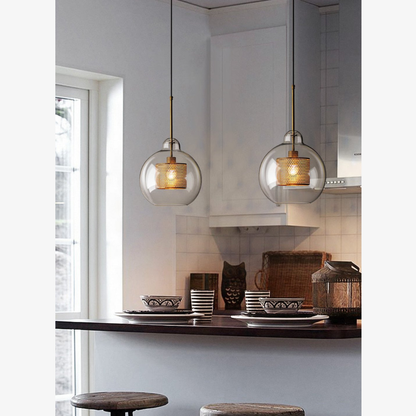 Modern Perforated Metal Glass Pendant - Industrial Layered Mesh Hanging Lamp
