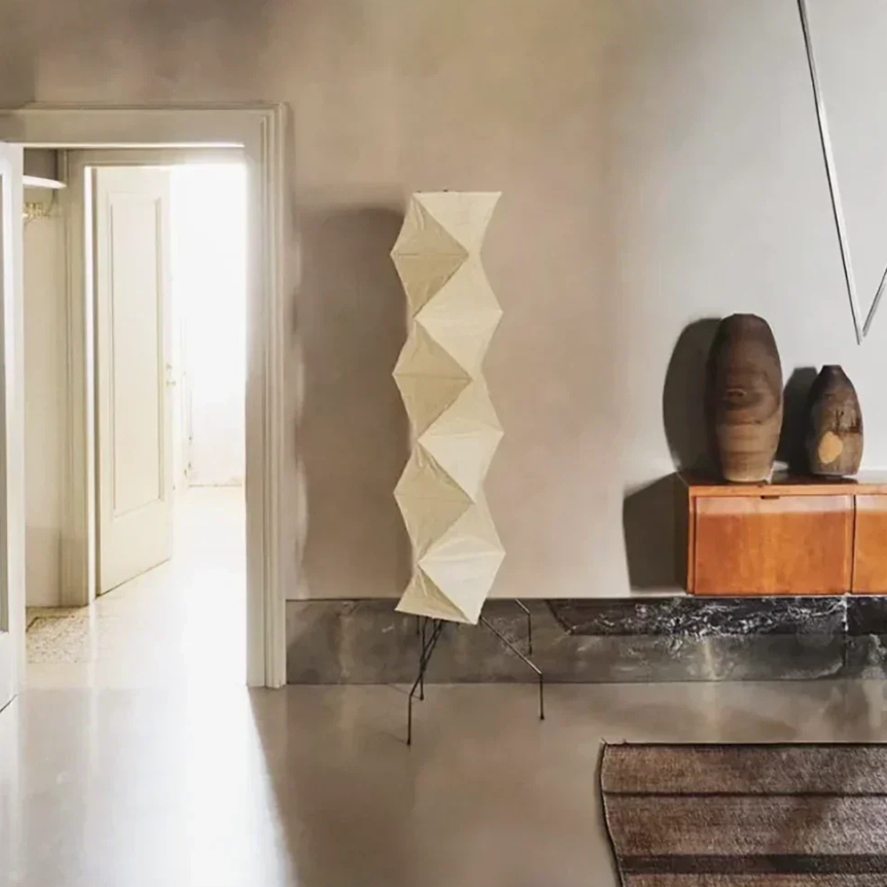 led floor lamp with Origami Rice Paper Shade - Japandi Sculptural Style