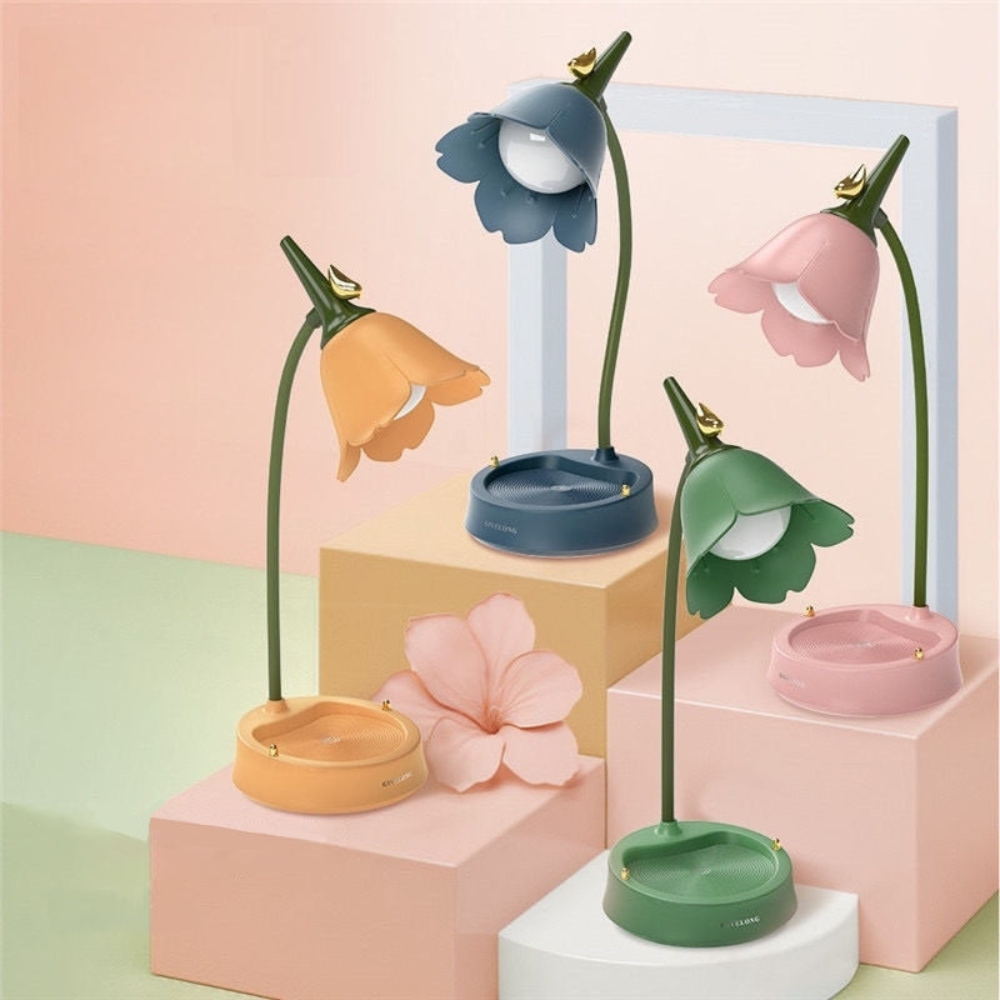 Cordless USB Rechargeable Petal Lamp with Integrated Phone Cradle