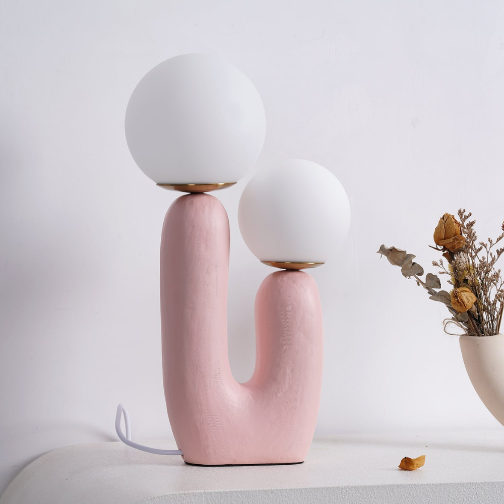 Mid-Century Modern U-Shaped Resin Table Lamp with Dual Glass Globes