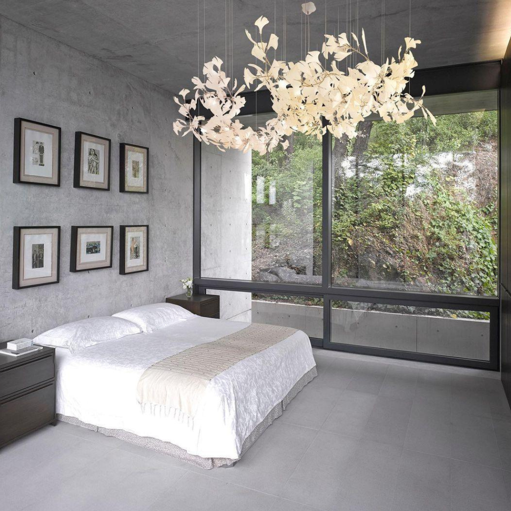 Sputnik Chandelier with Ceramic Ginkgo Leaves - Modern Art Deco