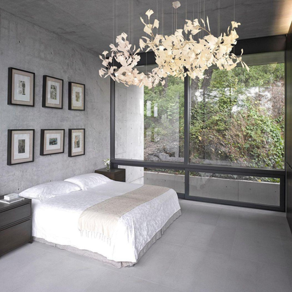 Sputnik Chandelier with Ceramic Ginkgo Leaves - Modern Art Deco