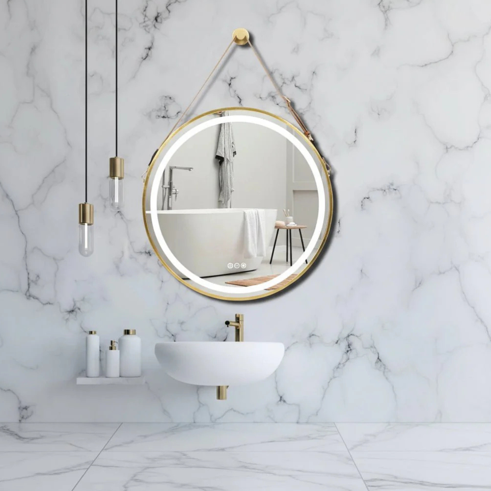 Led bathroom mirror with Integrated LED and Hanging Strap - Contemporary Sconce