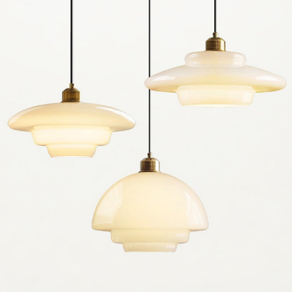Modern Opal Glass Layered Pendant Light - Art Deco Step Silhouette Hanging Lamp