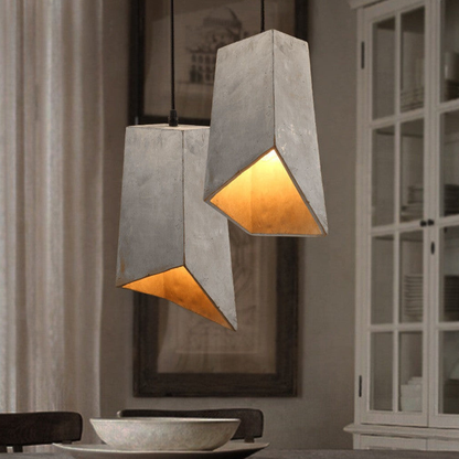 Modern Asymmetric Concrete Pendant Light - Geometric Industrial Hanging Lamp