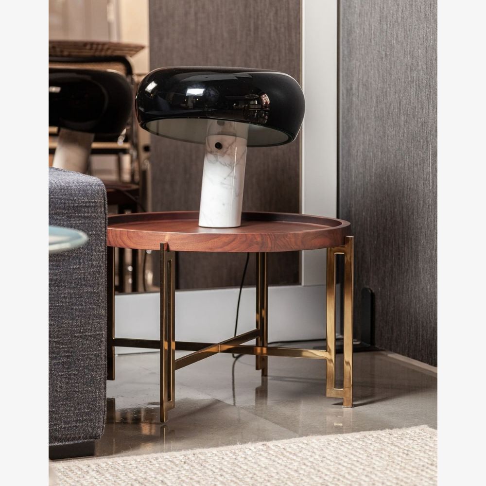 Architectural Marble Base Accent Lamp - Minimalist Glossy Stone Pedestal Light