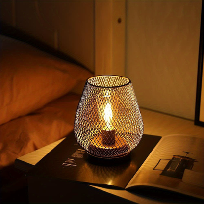 Cordless Iron Mesh Lamp Set for Bedside or Patio