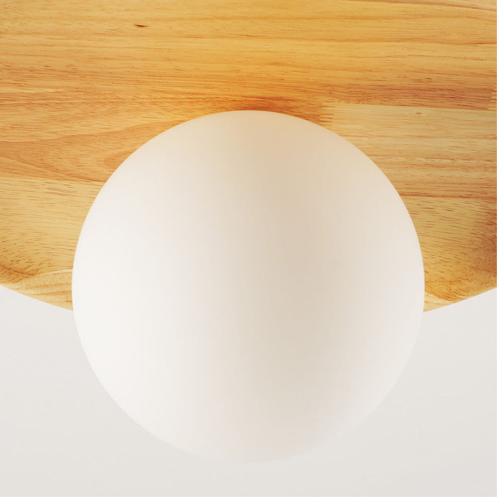 Flush Mount Ceiling Light with Wood Shade - Modern Scandinavian LED