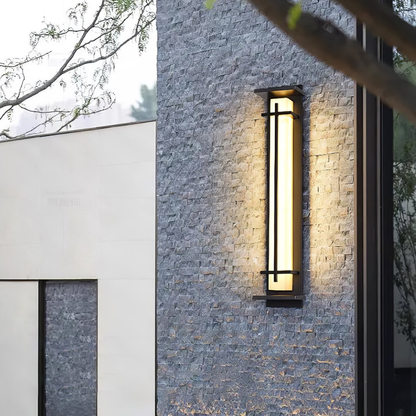 Outdoor LED Porch Lights with Faux Alabaster Column - Modern Mission