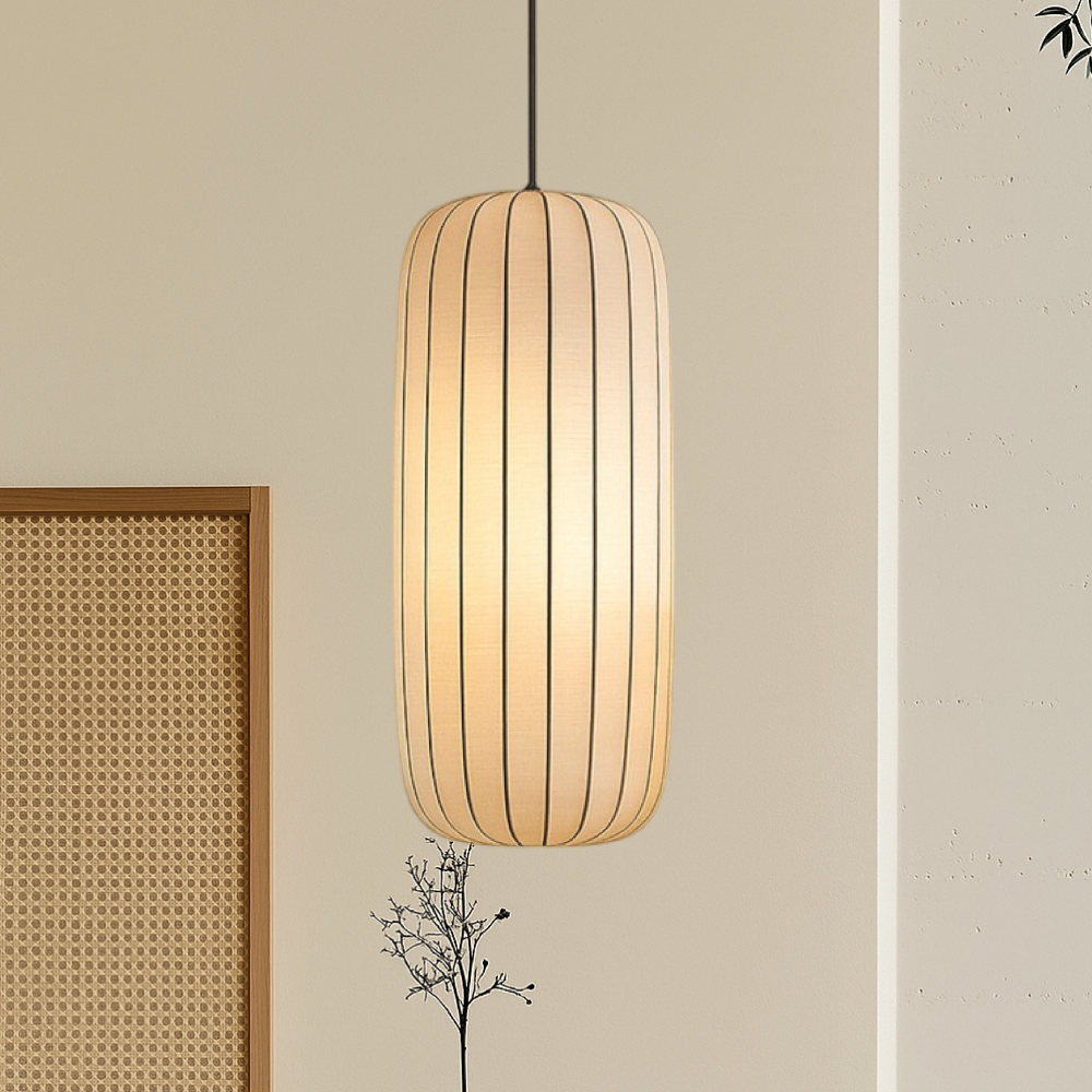 Pendant Light with Pleated Fabric Shade - Modern Mid Century Hanging