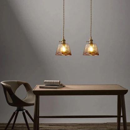 Hammered Glass Pendant Light with Rippled Texture - Vintage Brass Style