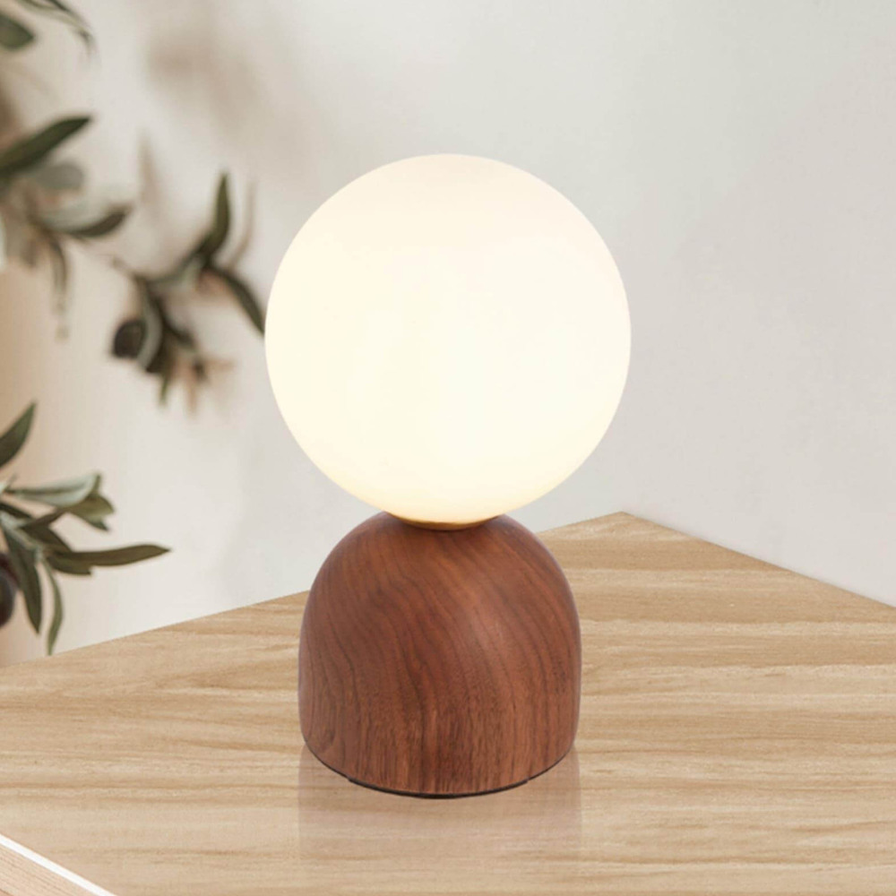 Glass Globe Table Lamp with Wood Base - Mid Century Modern Style
