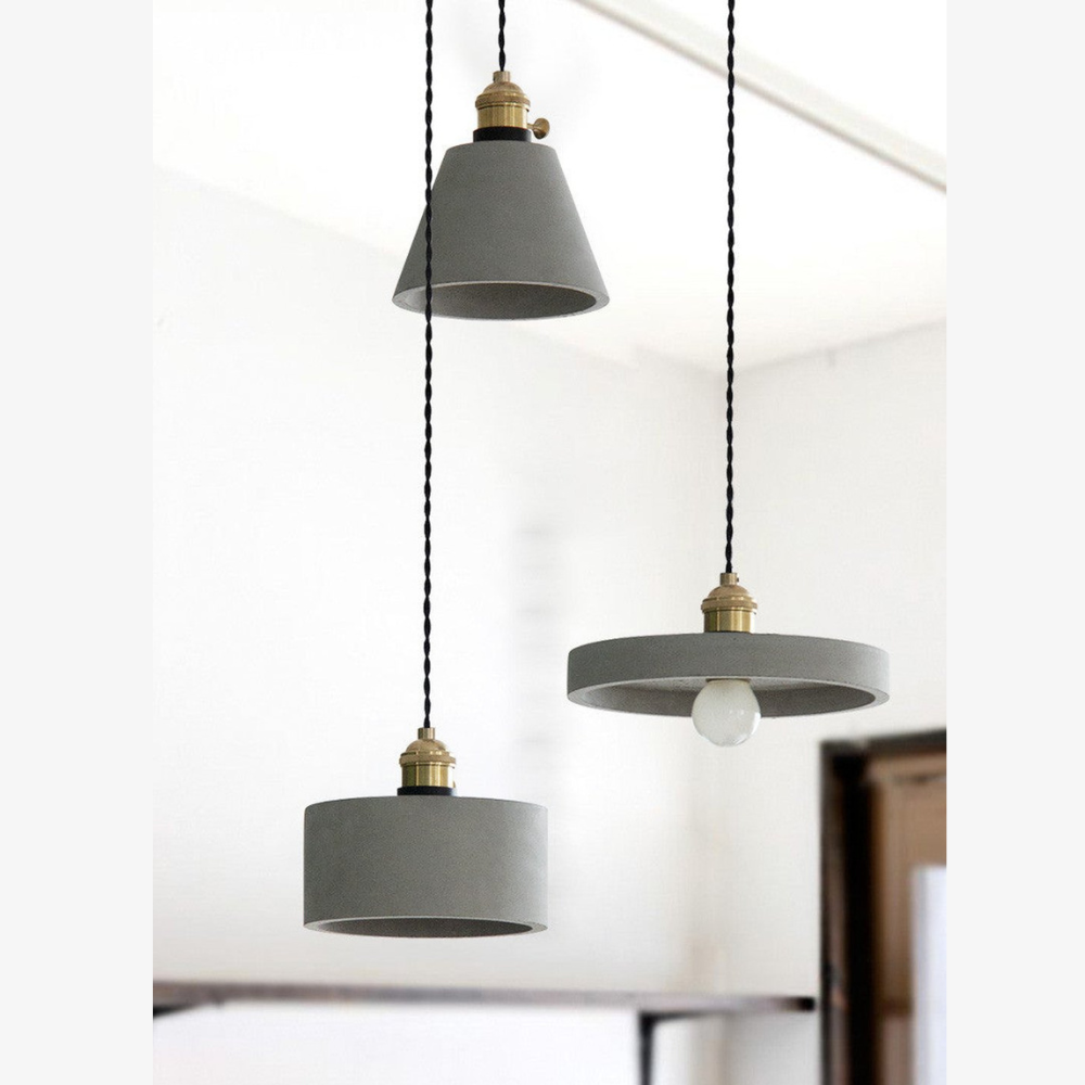 Modern Concrete Geometric Pendant Light - Industrial Cement Silhouette Hanging Lamp