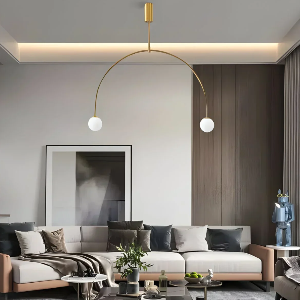 Chandelier with Arched Metal Frame and Glass Globes - Modern Mid Century