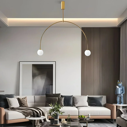 Chandelier with Arched Metal Frame and Glass Globes - Modern Mid Century