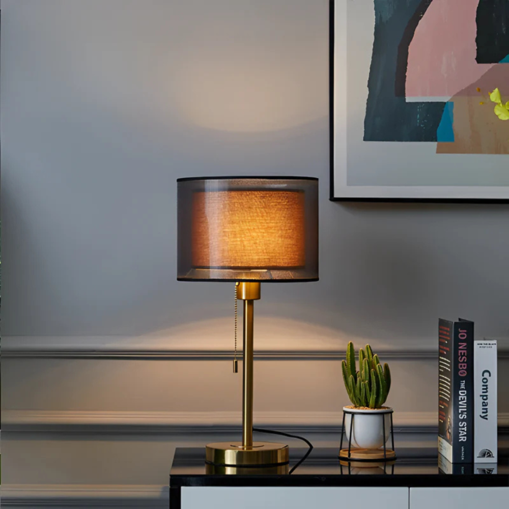 Double Cloth Shade Table Lamp Metal Base - Modern Bedroom Light