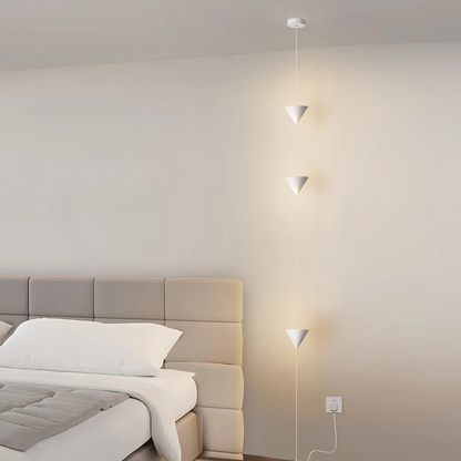 Adjustable Floor Lamp with Floor-to-Ceiling Cable and Geometric Cones - High Modern