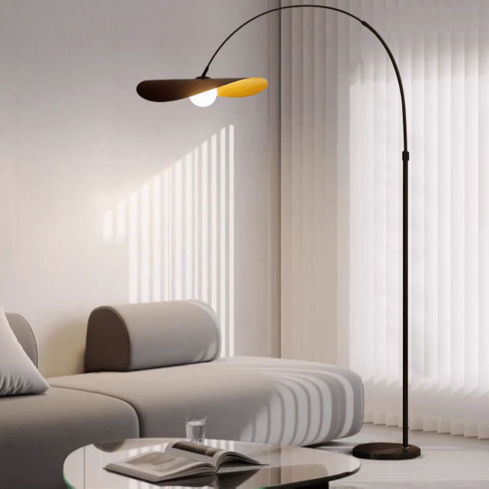 Arc Floor Lamp with Wavy Petal Shade and Iron Frame - Wabi Sabi Style