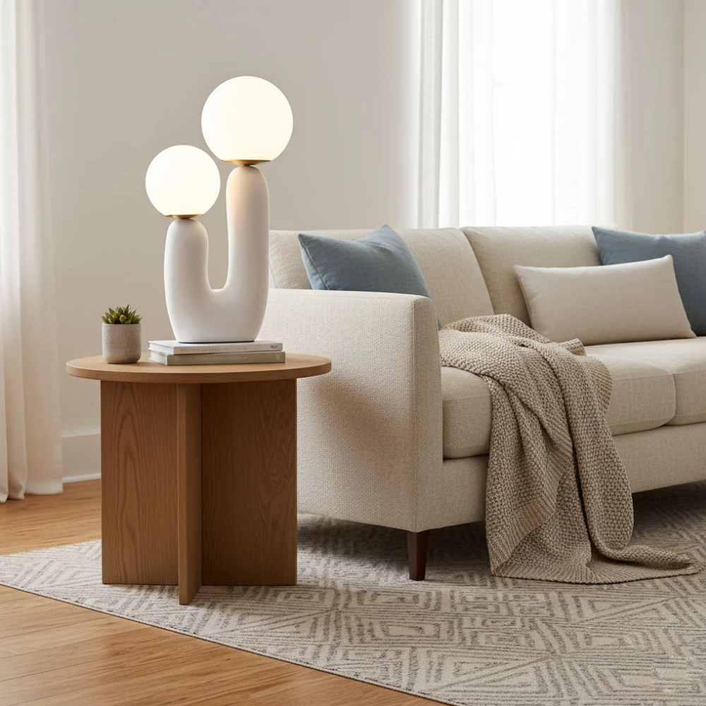 Mid-Century Modern U-Shaped Resin Table Lamp with Dual Glass Globes