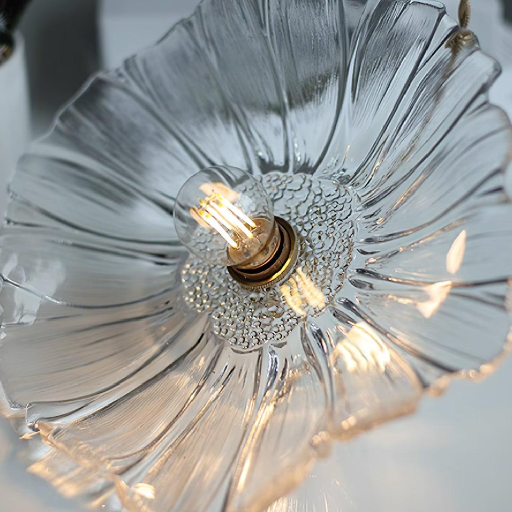 Ribbed Glass Flower Petal Pendant Light with Copper Hardware – Vintage Mid Century Style