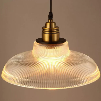 Ribbed Glass Pendant Light with Brass Hardware - Modern Farmhouse Style