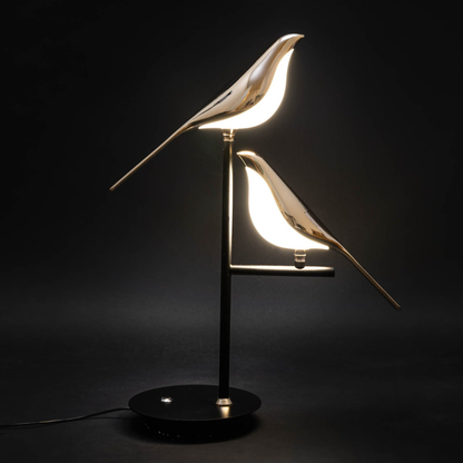 LED Bird Table Lamp with Dual Gold Post-Modern Fixtures - Warm Glow