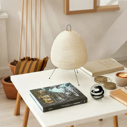 Paper Lantern Table Lamp with Tripod Metal Base - Mid Century Japanese