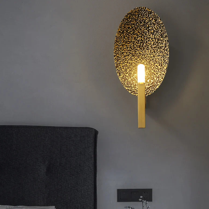 Hammered Copper Oval Wall Sconce - Art Deco Textured Metal Sculpture