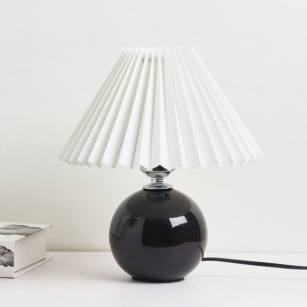 Modern Ceramic Ball Table Lamp with Pleated Mushroom Shade