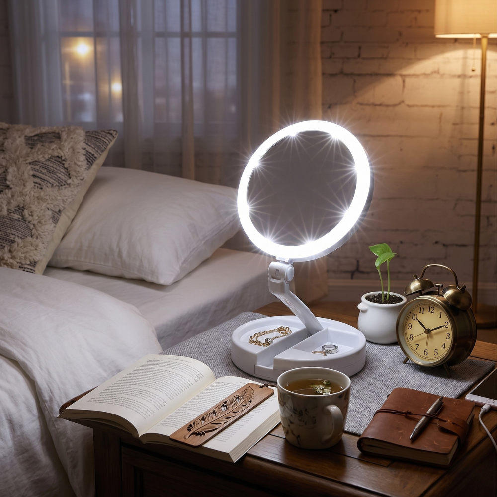 Led makeup mirror with Circular Halo Radiance - Modern Minimalist