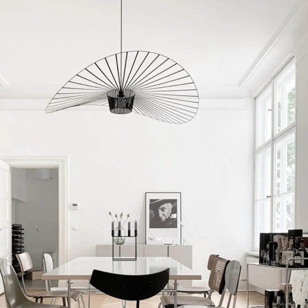 Ribbon Wave Pendant Light with Slotted Metal Frame - Modern Art Deco
